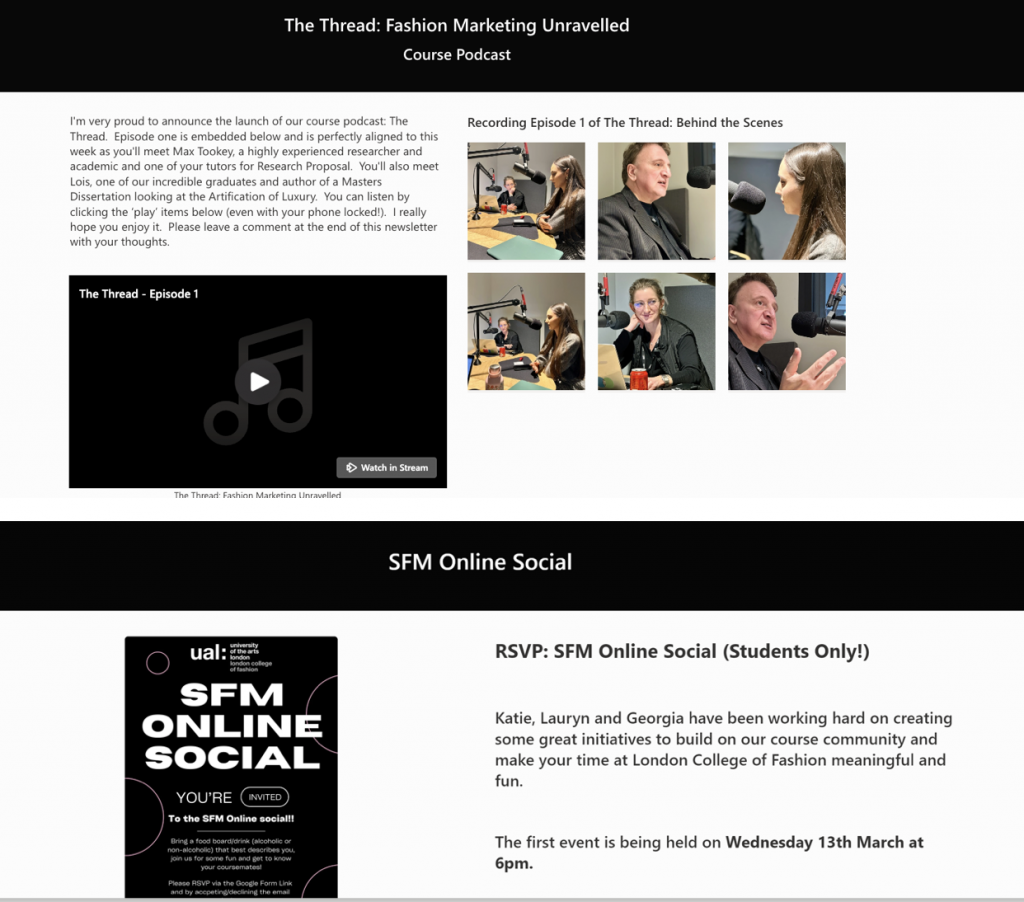 A screenshot of the weekly podcast housed on the Digital Campus