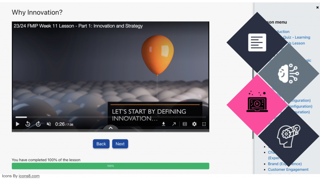 A screenshot of a lesson pre-recorded video.